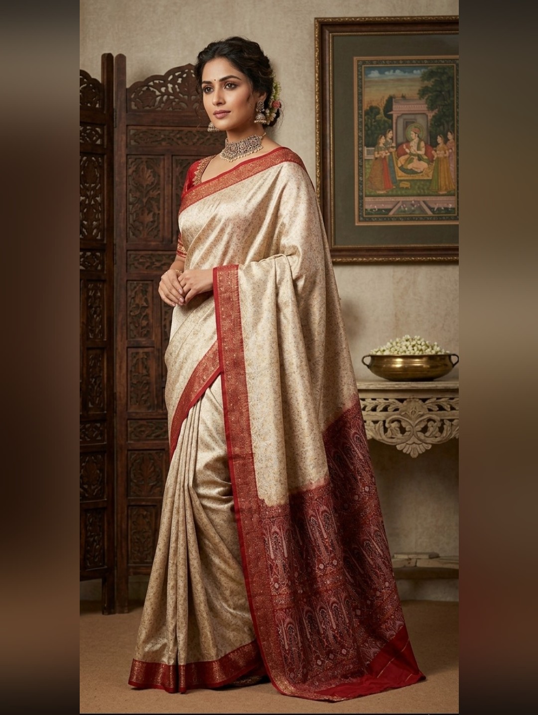 Women Pure Silk Tanchoi Benatasi With All Over Self Work And With Blouse